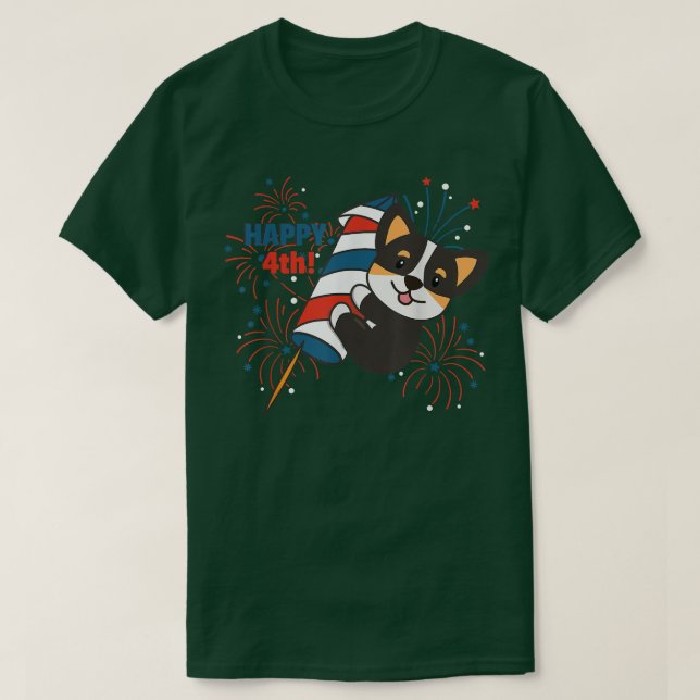 T-shirt Corgi Pour Le 4 Juillet Feu D'Enfants  (Design devant)
