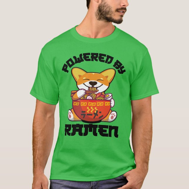 T-shirt CORGI POWERESSÉ PAR RAMEN | Kawaii Corgi Manger Ra (Devant)