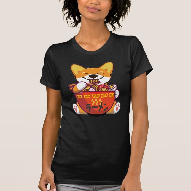 T-shirt CORGI POWERESSÉ PAR RAMEN | Kawaii Corgi manger Ra (Devant)
