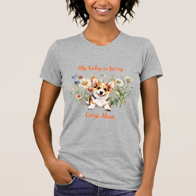T-shirt Corgi Puppy en Fleur sauvage (Devant)