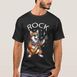 T-shirt Corgi Rock Drôle Jouant de la Guitare Électrique M