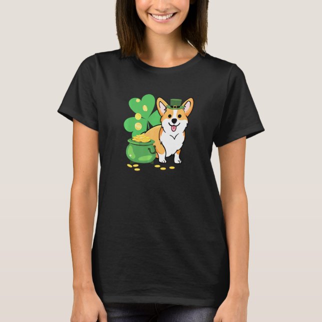 T-shirt Corgi Saint-Patrick avec chapeau de lutin (Devant)