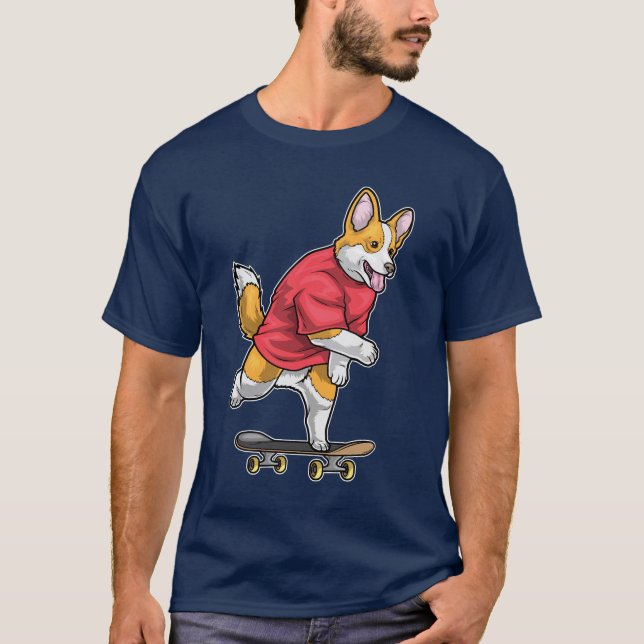 T-shirt Corgi Skater Skateboard (Devant)