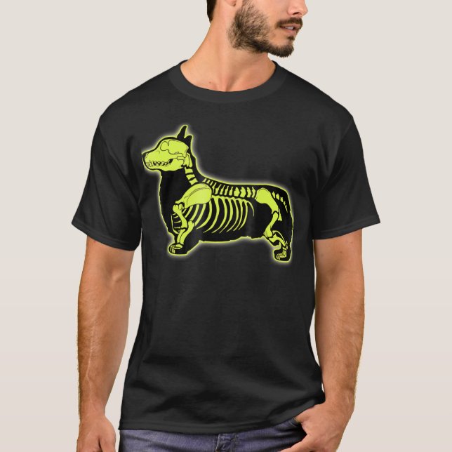 T-shirt Corgi Skeleton Halloween Homme Chien Crâne (Devant)