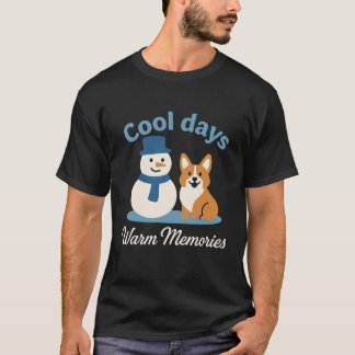 T-shirt Corgi Snowman Friends Warm Coffee Cute Winter Snow