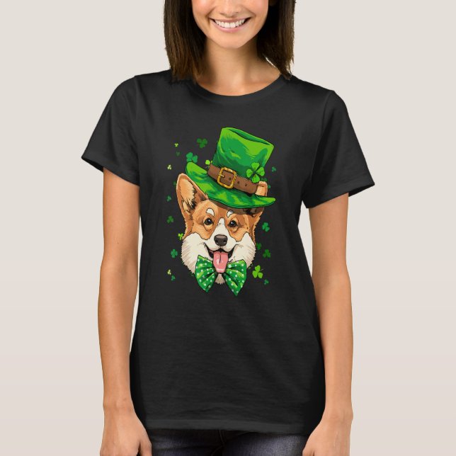 T-shirt Corgi St Patrick's Day Leprechaun Shamrock Corgi   (Devant)