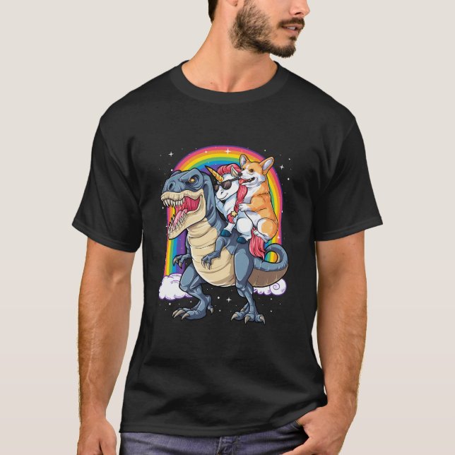 T-shirt Corgi Unicorn équitation Dinosaur T Rex Cadeaux Ho (Devant)