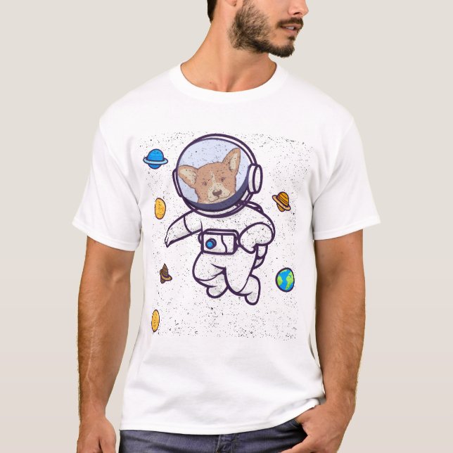 T-shirt Corgis Dans L'Espace Cadeau Drôle D'Astronaute Chi (Devant)