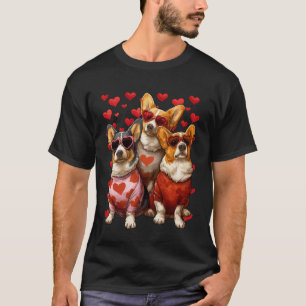 T-shirt Corgis mignons avec lunettes de soleil à coeur pou
