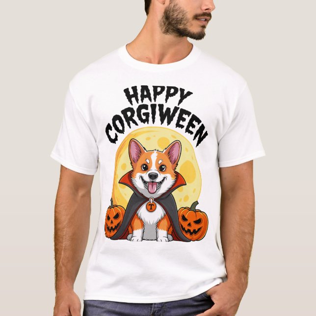 T-shirt Corgiween d'Halloween, chien Corgi effrayant (Devant)