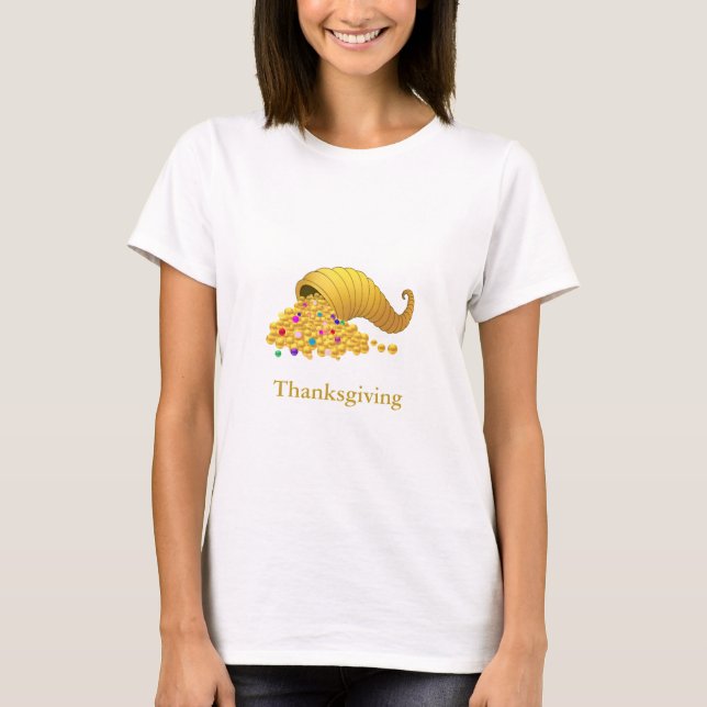 T-shirt Corne d'abondance de Thanksgiving dorée (Devant)