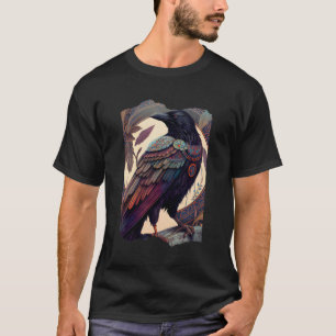 T-shirt Corneille Avec Runes Mythologie Nordique Plumes Bo