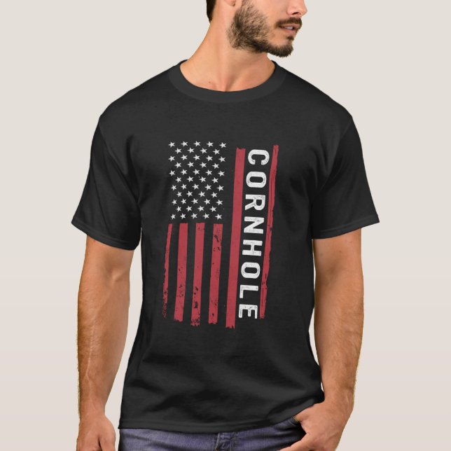 T-shirt Cornhole Bean Bag Cornhole jouant États-Unis Drape (Devant)