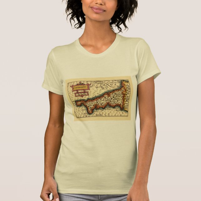 T-shirt Cornwall, Cornwaile Comté Angleterre Carte Antiqua (Devant)