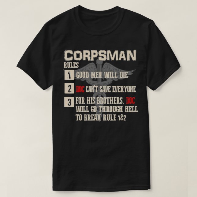 T-shirt Corpsman Rules Corpsman 8404 Cadeau Corpsman Veter (Design devant)