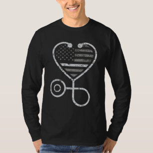 T-shirt Correction Infirmière fine ligne gris Coeur US dra