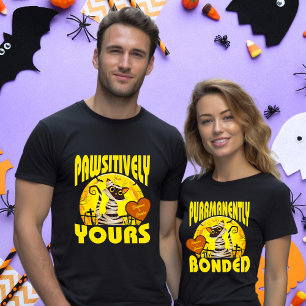 T-shirt Correspondance de couple Halloween Chat Nom de la