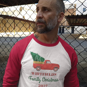T-shirt Correspondance de Noël Famille Fêtes Camion Rouge