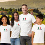 T-shirt Correspondance famille Italie Voyage italien drape<br><div class="desc">Voyager en Italie avec votre famille ou un groupe de voyage? Ensuite, cette chemise est parfaite - design avec le drapeau italien et 2 lignes de texte personnalisé. Ajoutez votre nom de famille ou de groupe, votre date de vacances ou tout texte personnalisé. Simple et classique - le parfait gardien...</div>