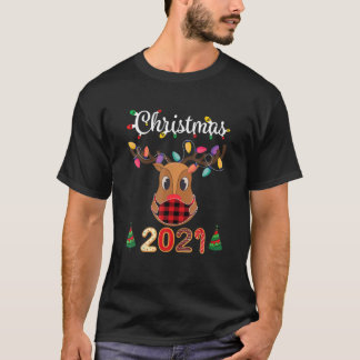 T-shirt Correspondance famille Noël 2021 Plaid Mask Rudolp