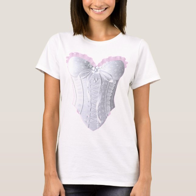 T-shirt Corset blanc et rose de dentelle (Devant)