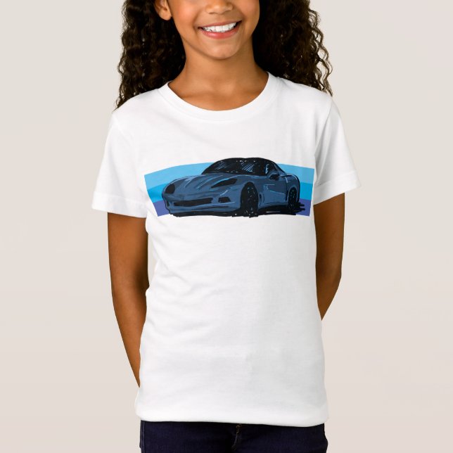 T-Shirt Corvette blanche C6 avec bandes bleues (Devant)