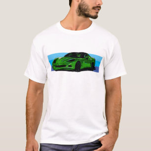 T-shirt Corvette C6 Green Sportscar avec Bleu Stripe
