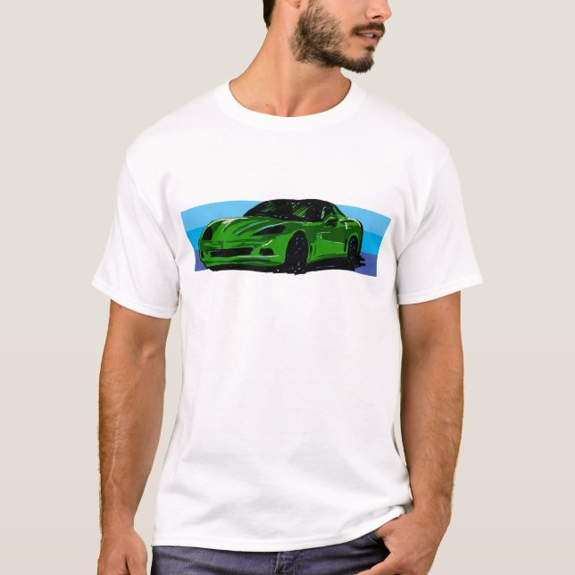 T-shirt Corvette C6 Green Sportscar avec Bleu Stripe (Devant)