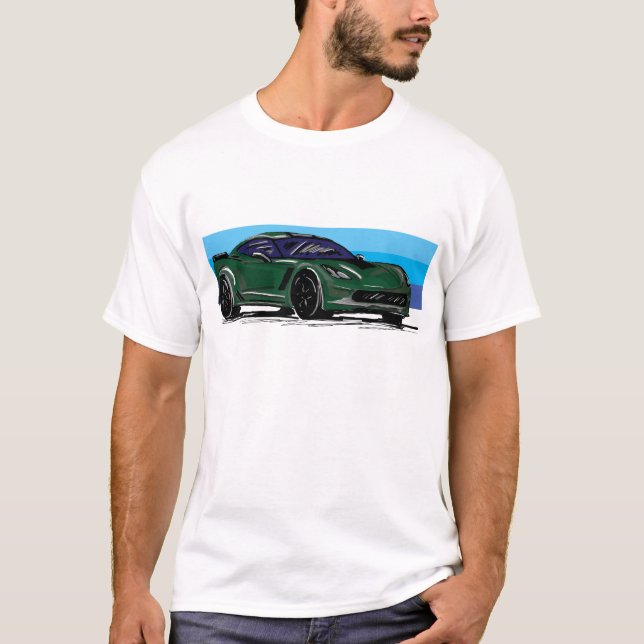 T-shirt Corvette C7 Green Sportscar avec Bleu Stripe (Devant)