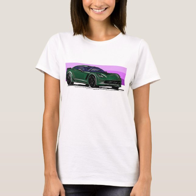 T-shirt Corvette C7 Green Sportscar avec Bleu Stripe (Devant)