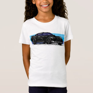T-Shirt Corvette noire C7 avec bandes bleues