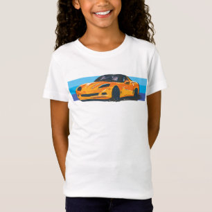 T-Shirt Corvette orange C6 avec bandes bleues