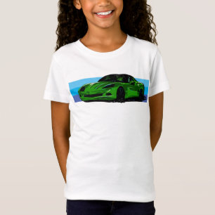 T-Shirt Corvette verte brillante C6 avec bandes bleues