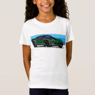 T-Shirt Corvette verte C7 avec bandes bleues