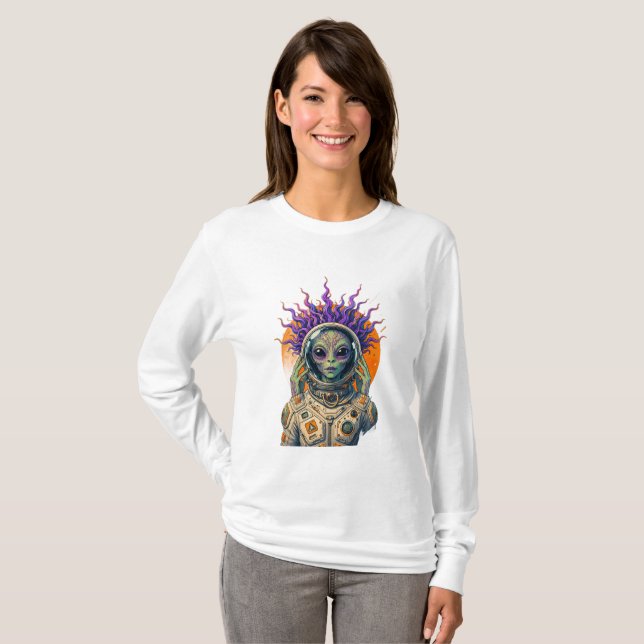 T-shirt Cosmic Astronaut Alien Manches Longues (Devant entier)