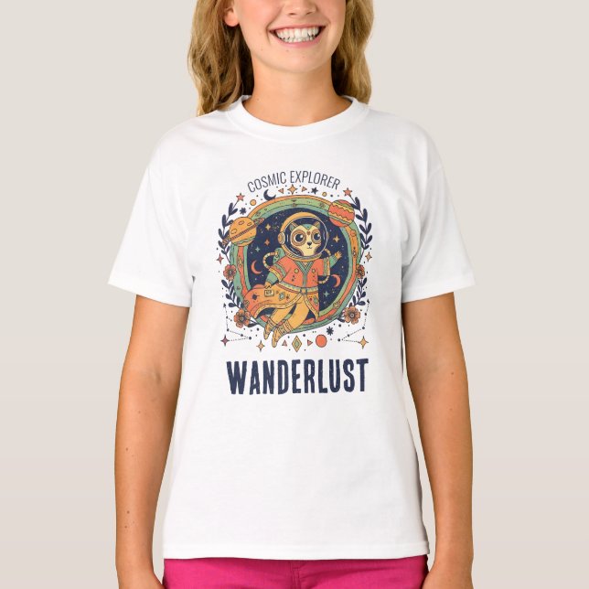 T-shirt Cosmic Cat Astronaut Space Explorer Wanderlust (Devant)