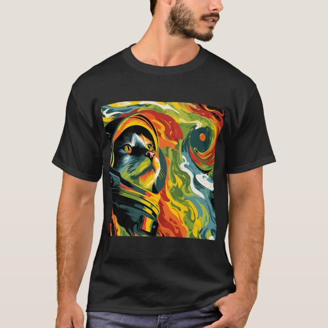 T-shirt Cosmic Cat Explorer – Psychedelic Space Art (Devant)