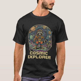 T-shirt Cosmic Explorer Raccoon Vintage Sci-Fi Space 