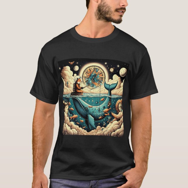 T-shirt Cosmic Fox – Pêche dans le temps (Devant)