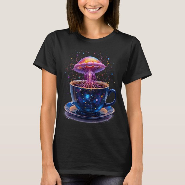 T-shirt  Cosmic Galaxy Jellyfish in Teacup Whimsical Space (Devant)