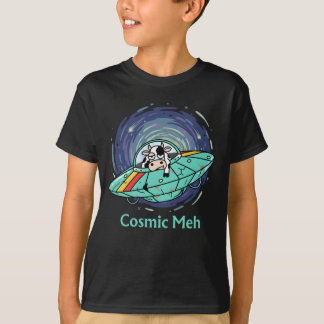 T-shirt Cosmic Meh, Bored Lazy Cow in Spaceship