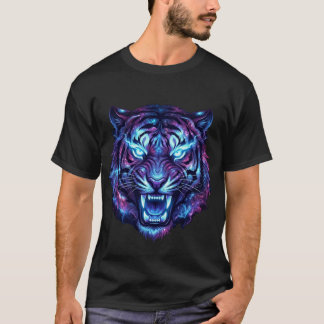 T-shirt Cosmic Neon Tiger Head Galaxy Style Graphic 