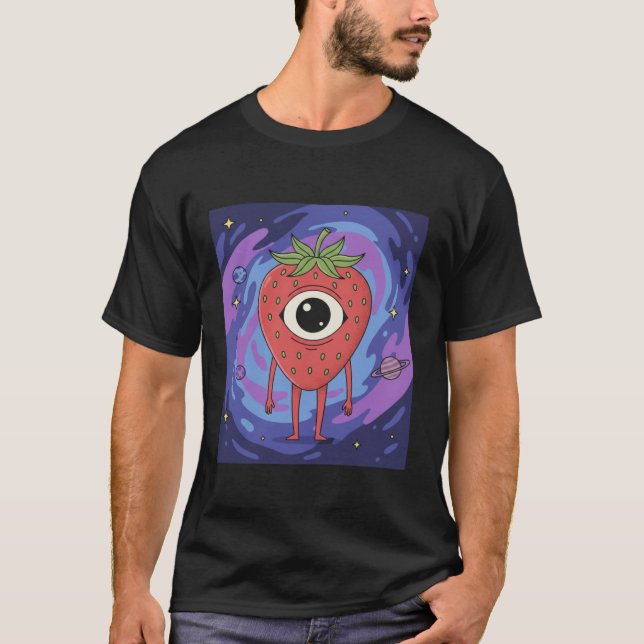 T-shirt Cosmic Strawberry Alien – Cute Sci-Fi Fruit   (Devant)