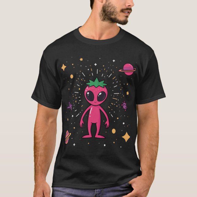 T-shirt Cosmic Strawberry Alien – Cute Sci-Fi Fruit (Devant)
