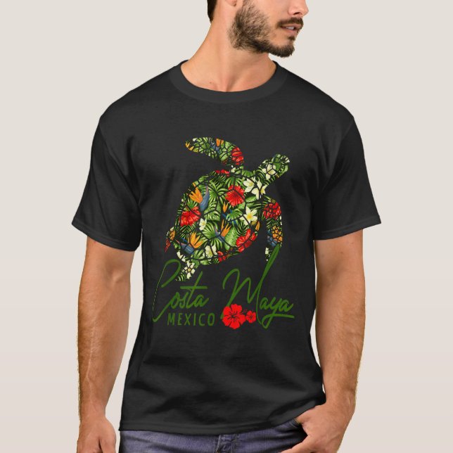 T-shirt Costa Maya Mexico Sea Turtle Trocal Hibiscus Vacat (Devant)