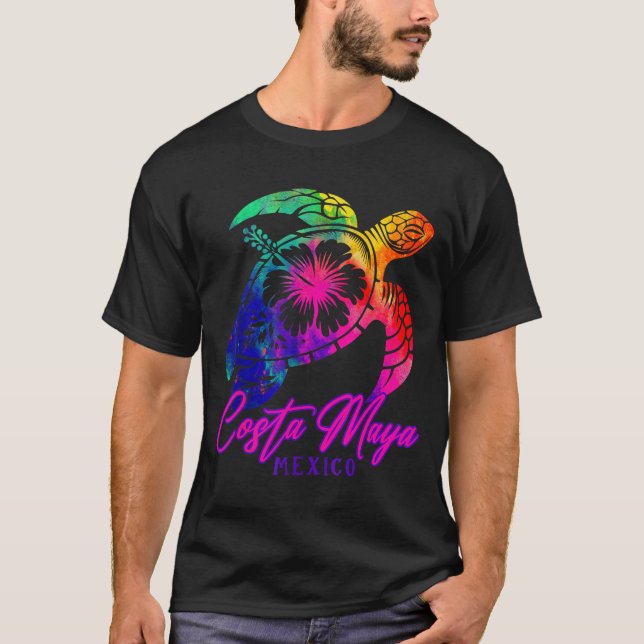 T-shirt Costa Maya Mexico Tie Dye Sea Turtle Hibiscus Beac (Devant)