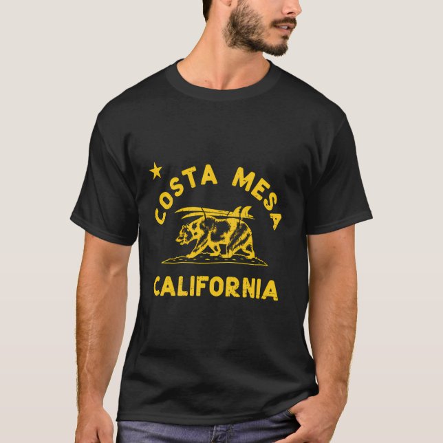 T-shirt Costa Mesa California Beach Drapeau Ours Surf Ca V (Devant)