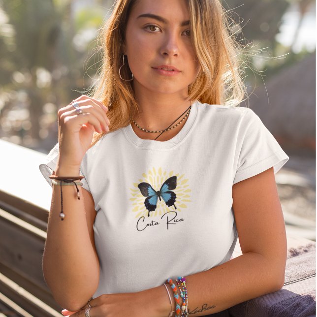 T-shirt Costa Rica Bleu Morpho Souvenir Papillon (Costa Rica Blue Morpho Butterfly Souvenir T-Shirt)