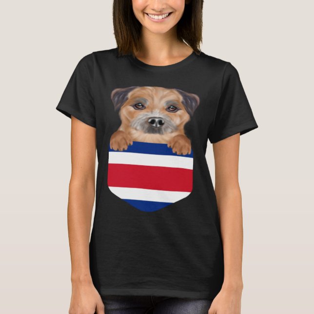 T-shirt Costa Rica Flag Border Terrier Dog In Pocket (Devant)
