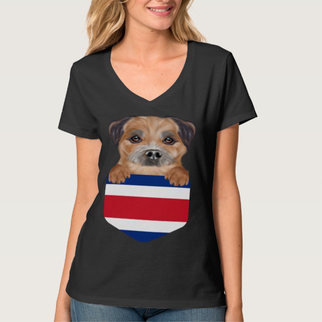 T-shirt Costa Rica Flag Border Terrier Dog In Pocket (Devant)
